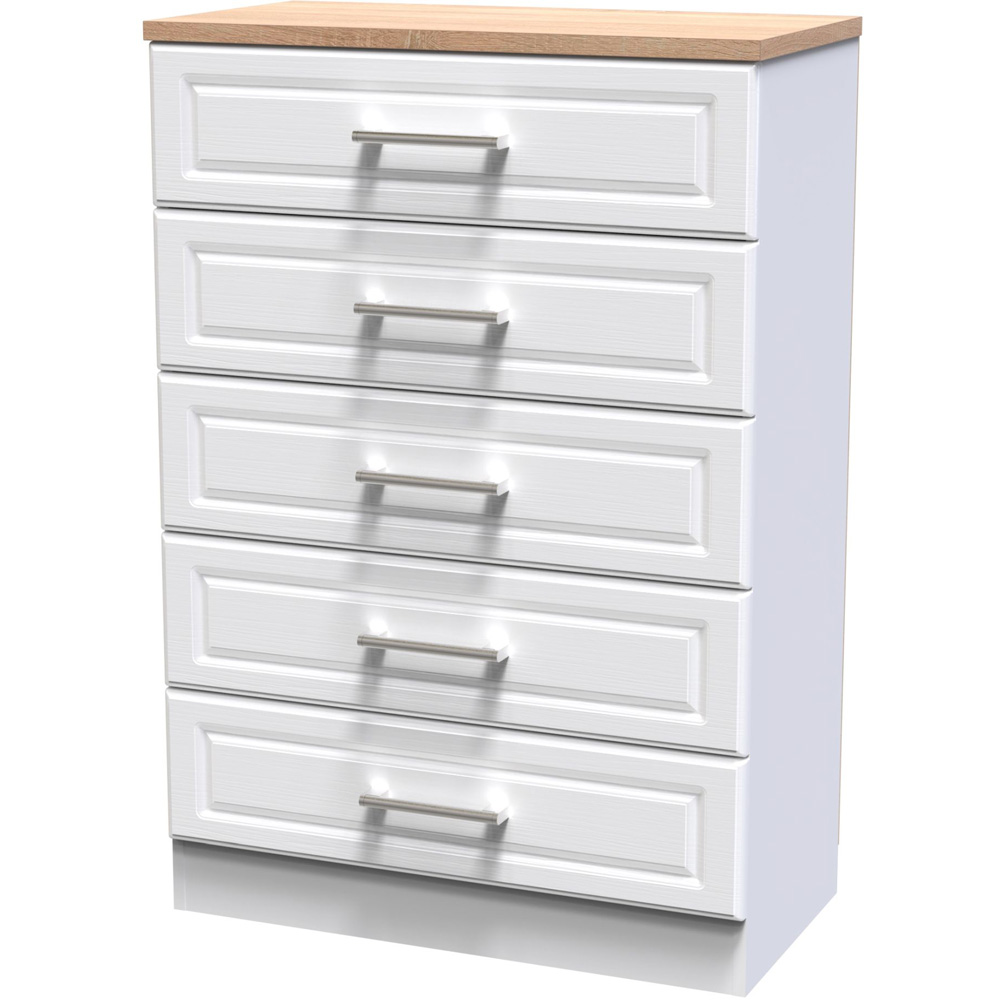 Crowndale Kent Ready Assembled 5 Drawer White Ash and Modern Oak Chest of Drawers Image 2