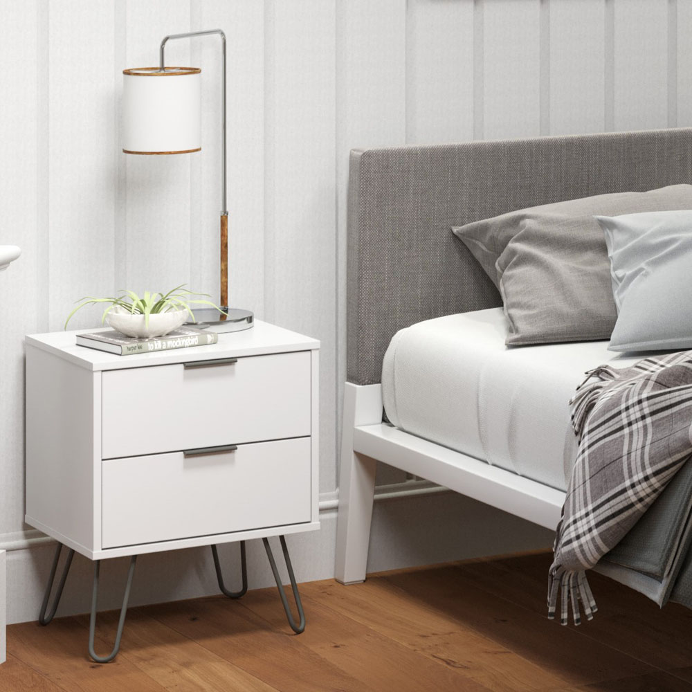 Core Products Augusta 2 Drawer White Bedside Table Image 7