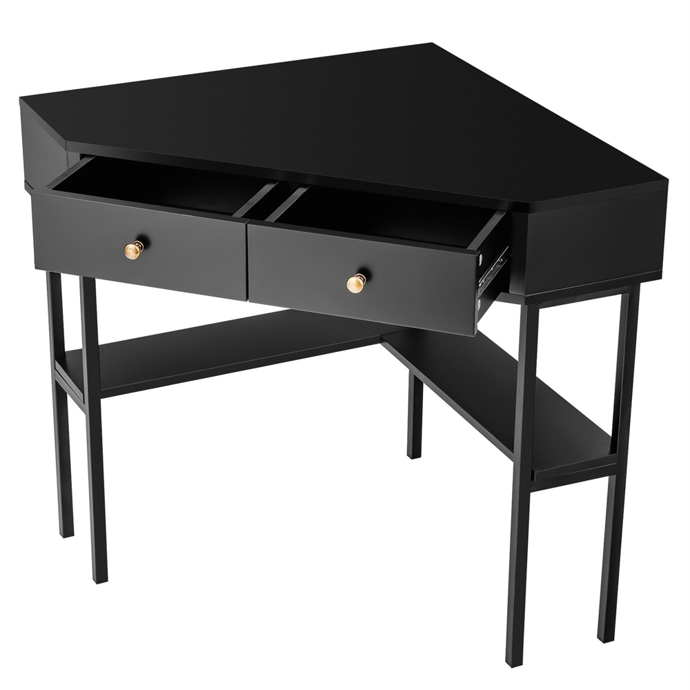 Costway 2 Drawer Single Shelf Triangular Corner Computer Desk Black Image 2