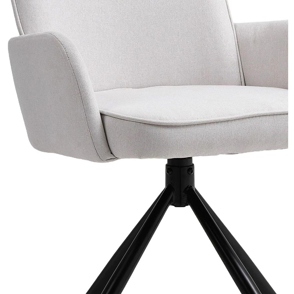 Living and Home White Linen Swivel Chair with Iron Legs Image 3