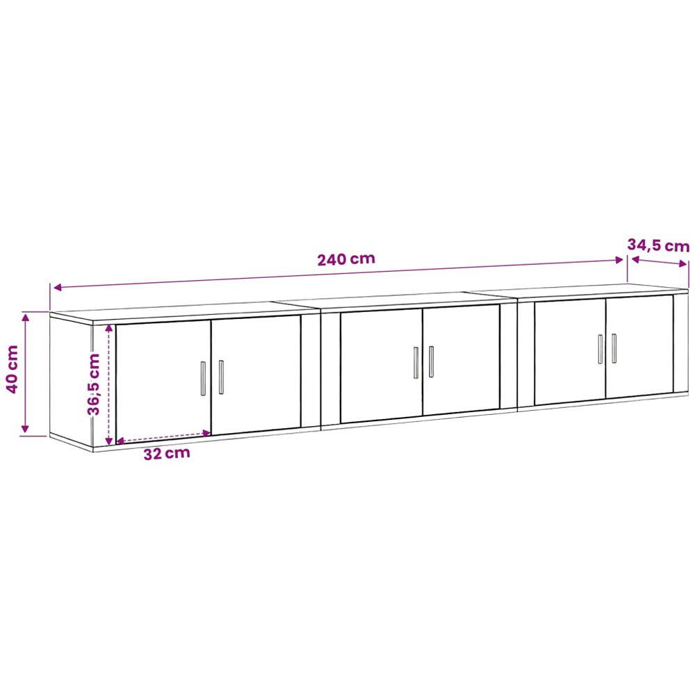 vidaXL 2 Door Artisan Oak Wall Mounted TV Unit Set of 3 Image 9