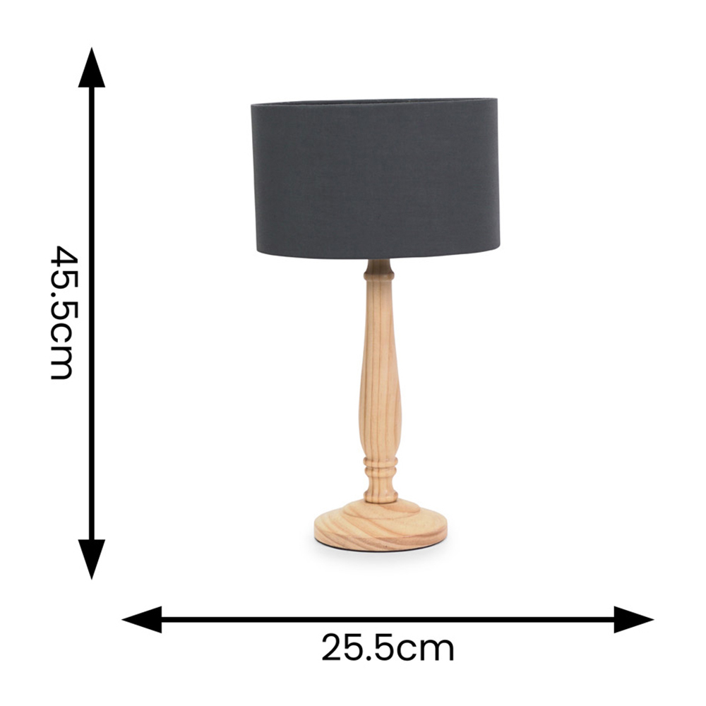ValueLights Victoria Charcoal Fabric Drum Shade Light Wood Traditional Stem LED Table Lamp Image 5