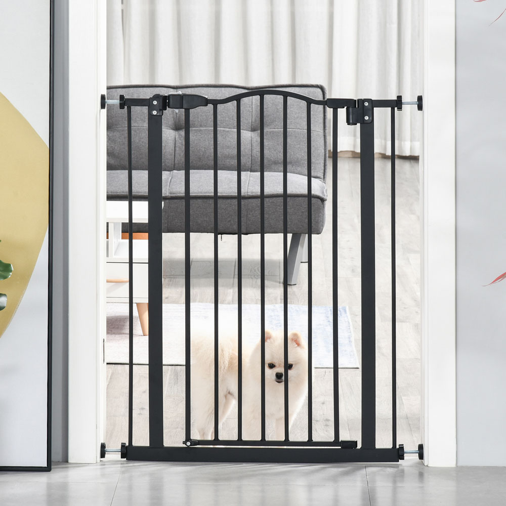 PawHut Black 74-80cm Adjustable Metal Pet Safety Gate Image 2