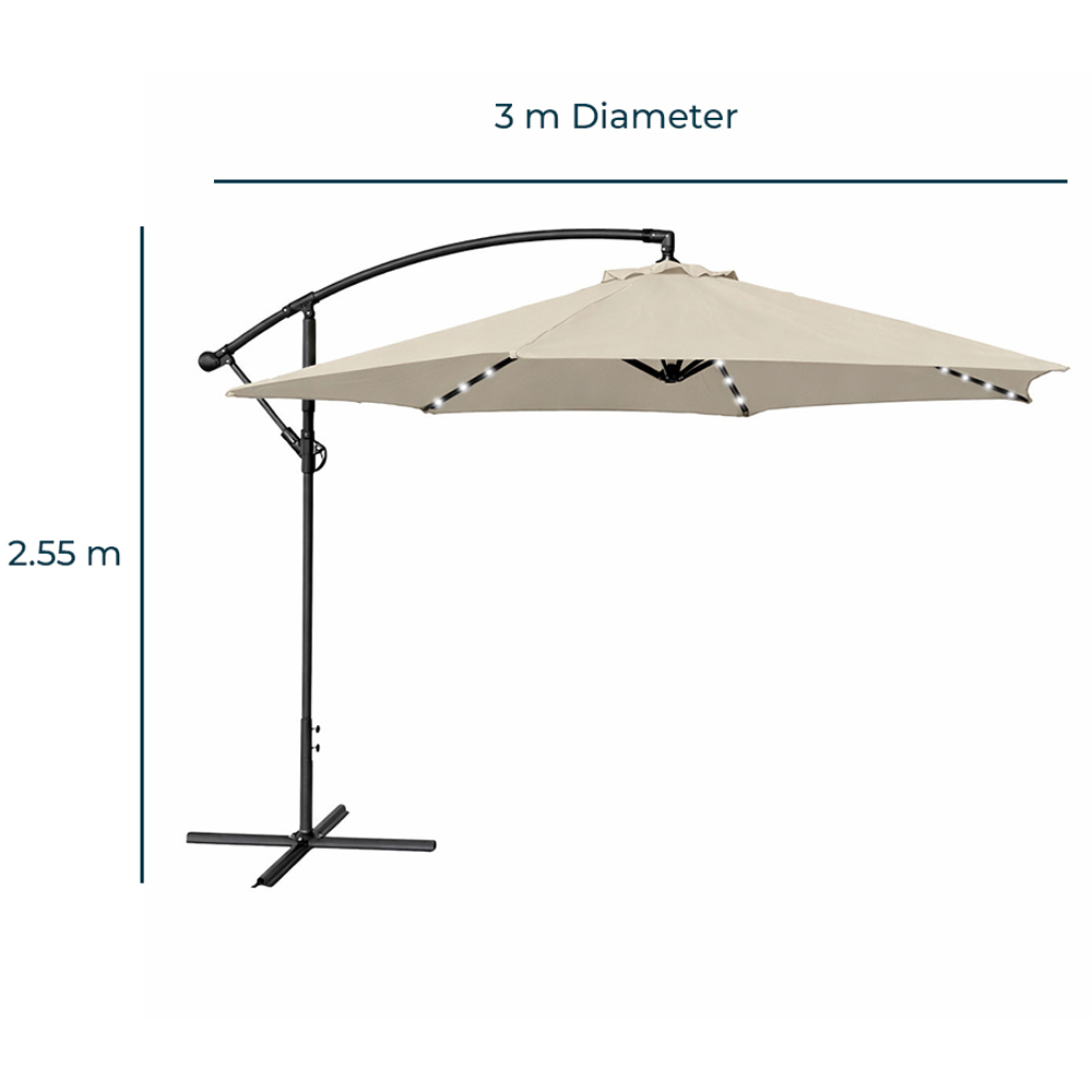 Jack Stonehouse Beige 24 Solar LED Crank Banana Hanging Parasol 3m Image 4