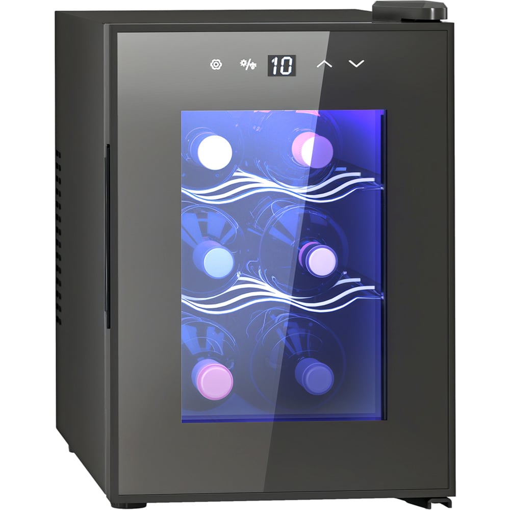 HOMCOM 800-245V70BK Black 6 Bottle Touch Screen Mini Wine Cooler Fridge with Glass Door Image 1