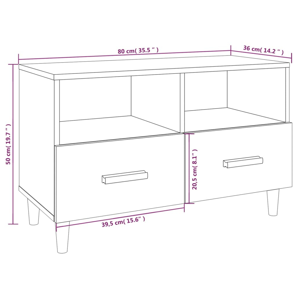 vidaXL 2 Drawer 2 Shelf High Gloss White TV Cabinet Image 9