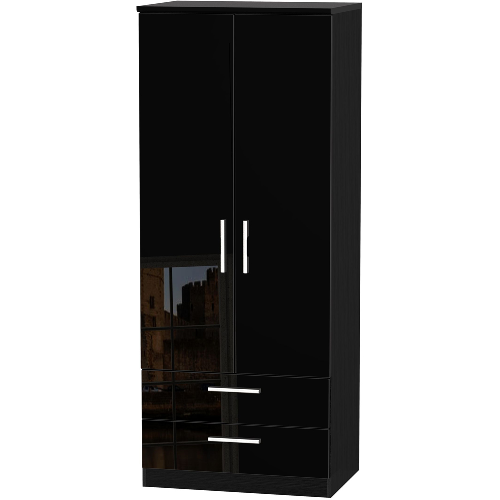 Crowndale Knightsbridge 2 Door 2 Drawer Black Gloss and Black Wardrobe Ready Assembled Image 2