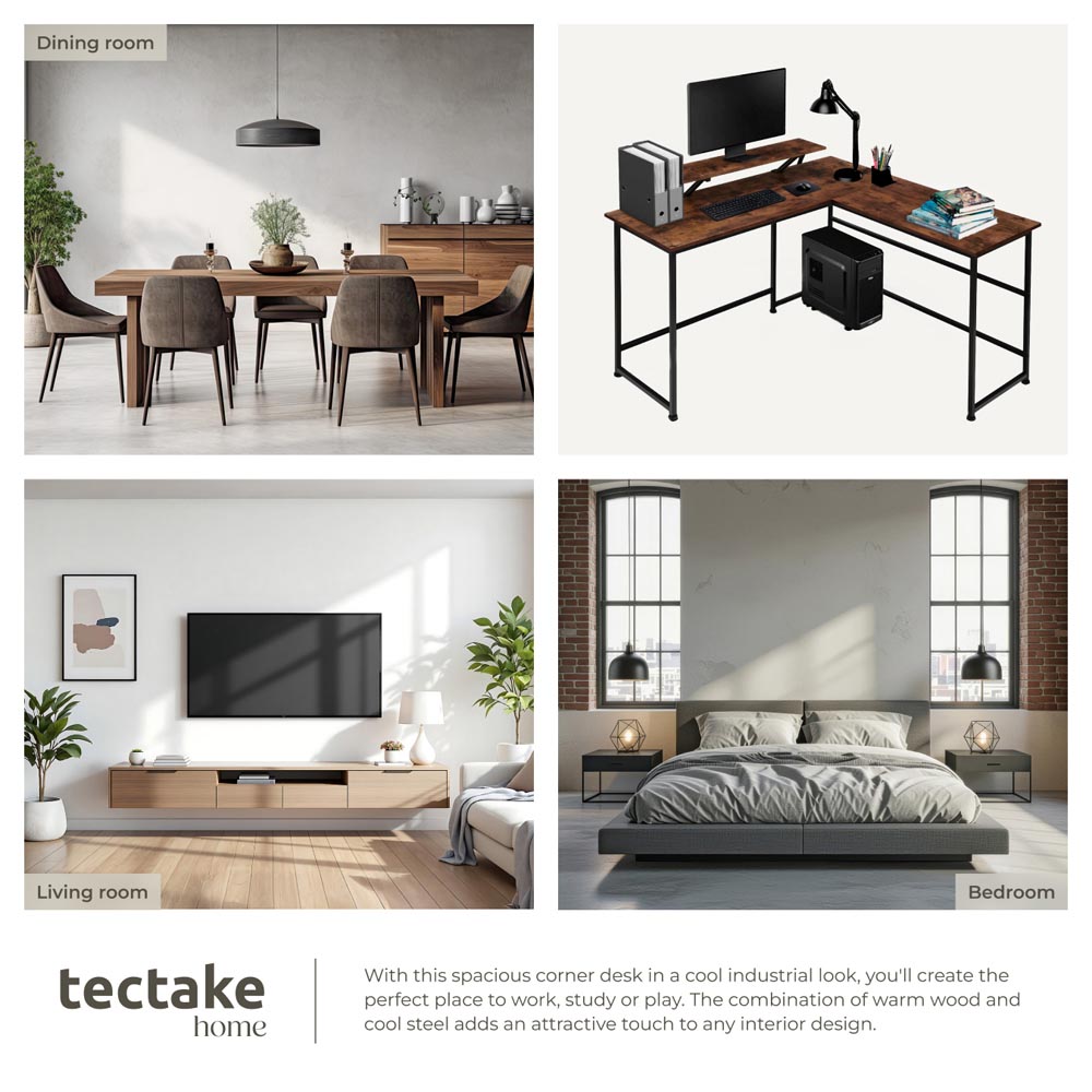 tectake Melrose Industrial Dark Wood Corner Office Desk Image 5