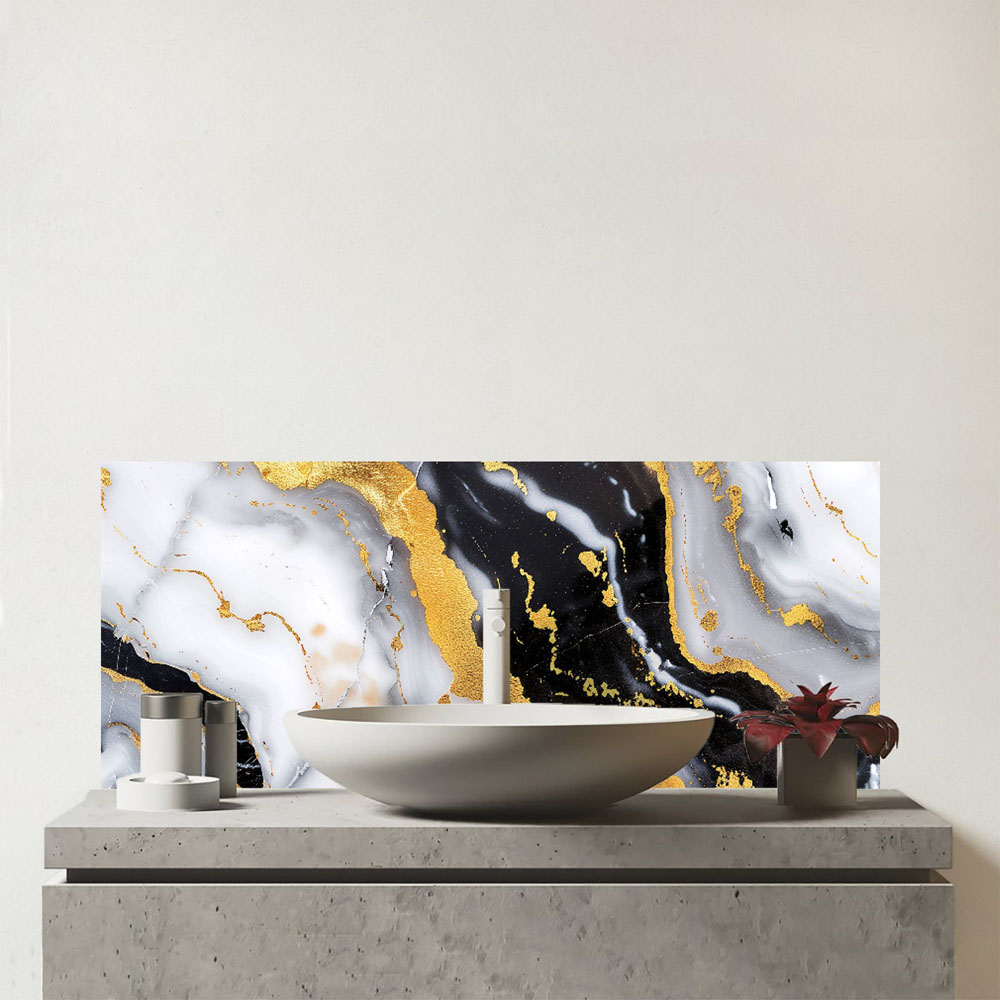 Warren Reed Designer White Backed with Gold Marble Effect Bathroom Splashback 25 x 60cm Image 1