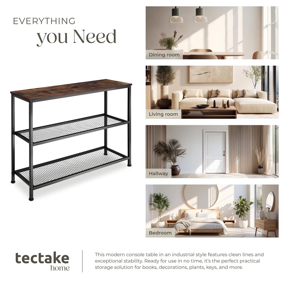 tectake Bristol 2 Wire Shelf Industrial Dark Wood Console Table Image 5