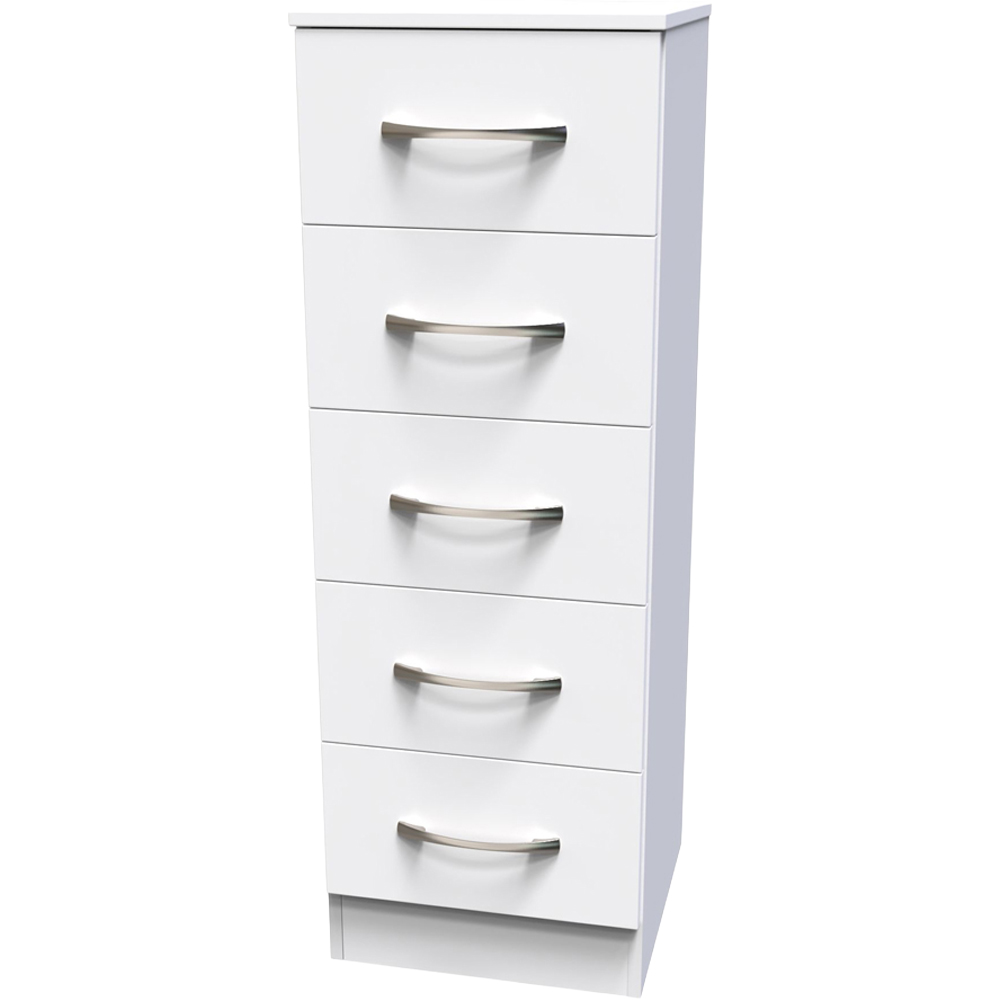 Crowndale Avon 5 Drawer White Matt Tall Bedside Cabinet Ready Assembled Image 2