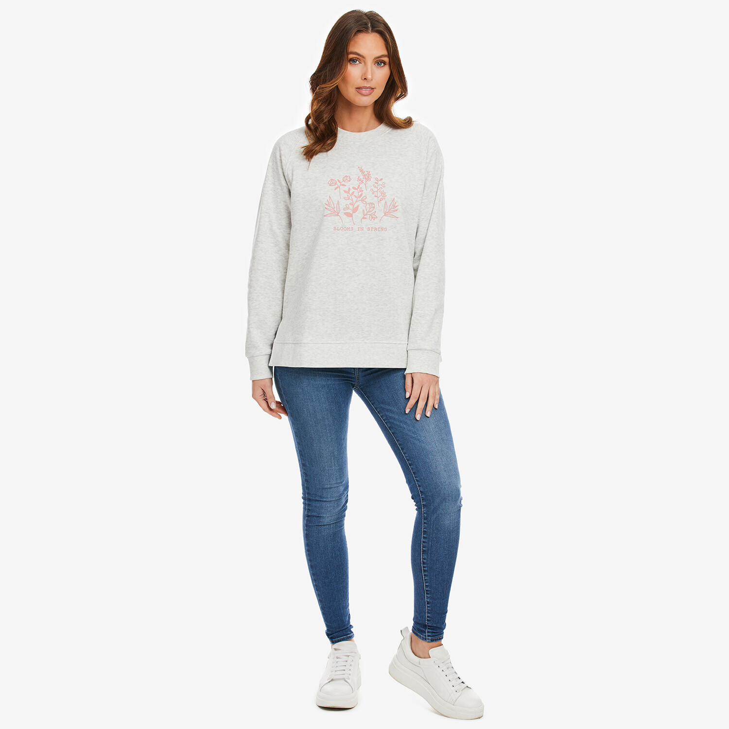 Ladies Printed Long Sleeve Jumper - Cream / 14 Image 1