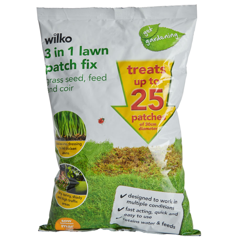 Wilko 3-in-1 Grass Seed Feed and Coir Lawn Patch Fix 25 Patch Pack 800g Image