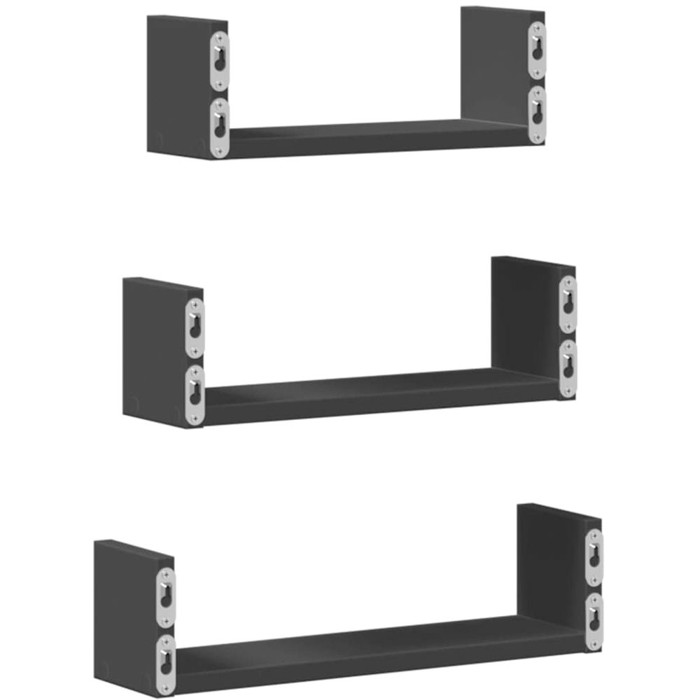 vidaXL Black Wall Shelf Set of 3 Image 5