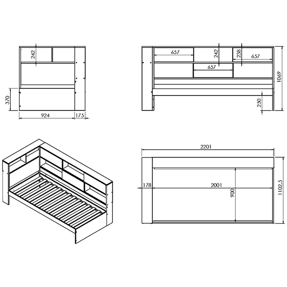 Noomi Jorgi Single White and Oak Corner Bed Frame with Storage Image 6