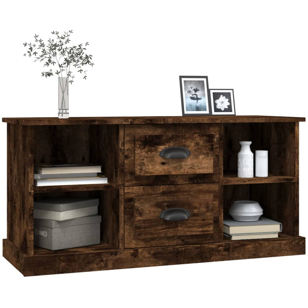 vidaXL 2 Drawer 4 Open Shelf Smoked Oak TV Cabinet Image 4