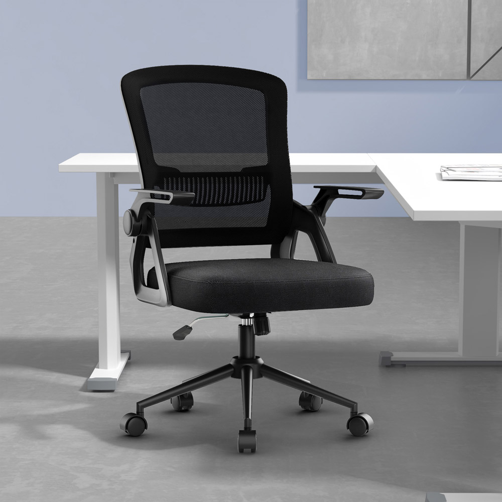 Rattrix Black Swivel Computer Chair with Flip-Up Armrest and Lumbar Support Image 4