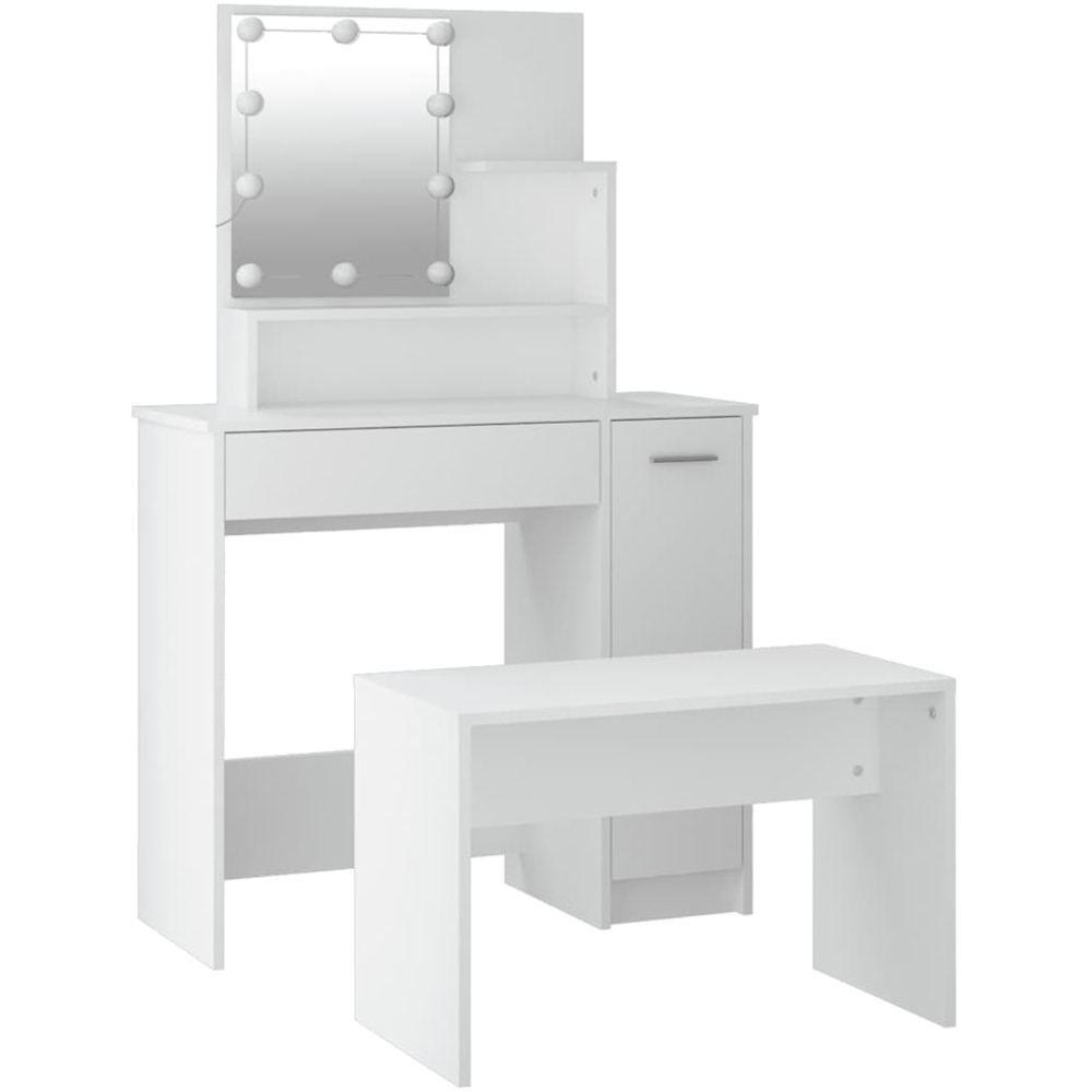 vidaXL White Dressing Table and Stool Set with LED Mirror Image 6
