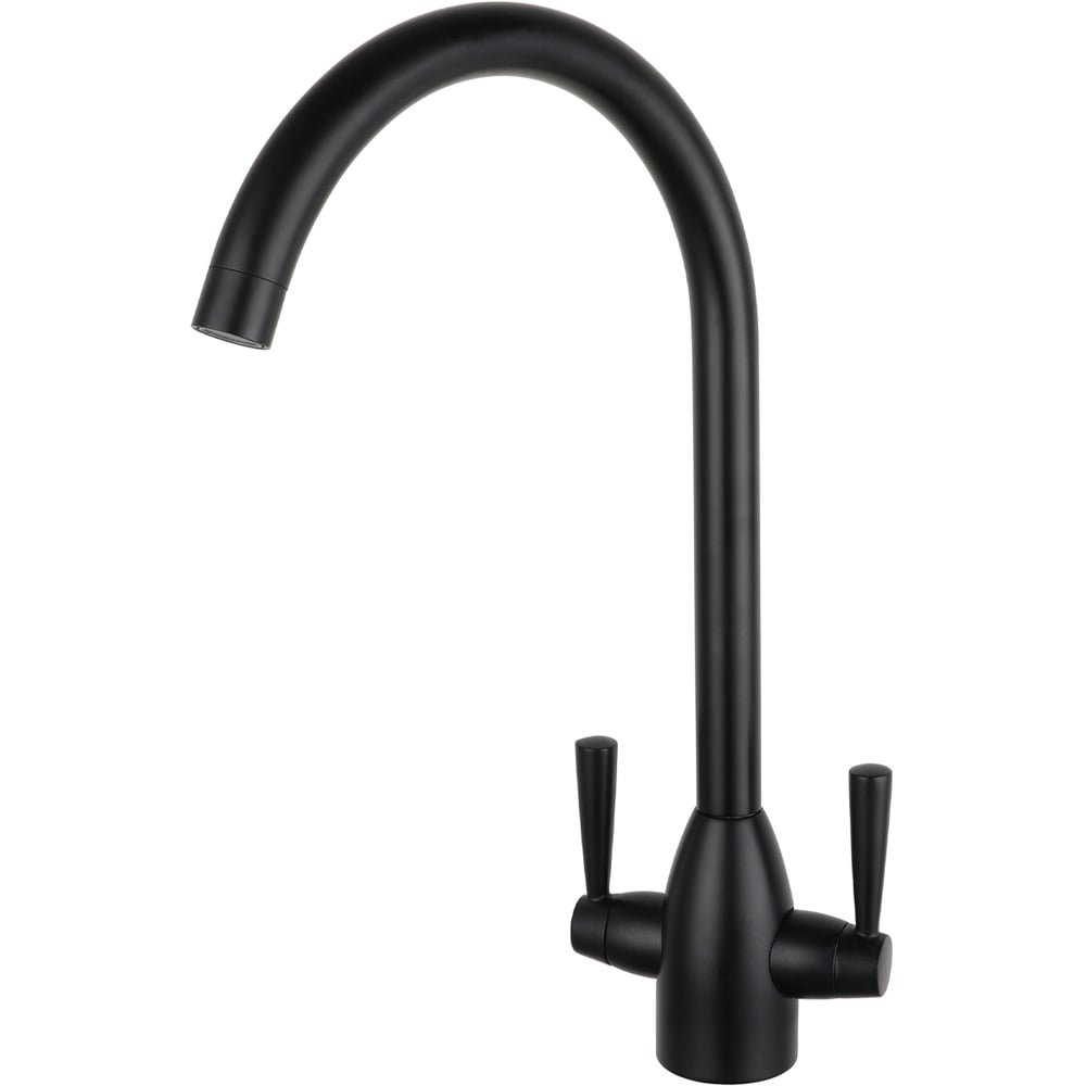 Nes Home Dual Lever Matte Black Kitchen Mixer Tap with Swivel Spout Image 1
