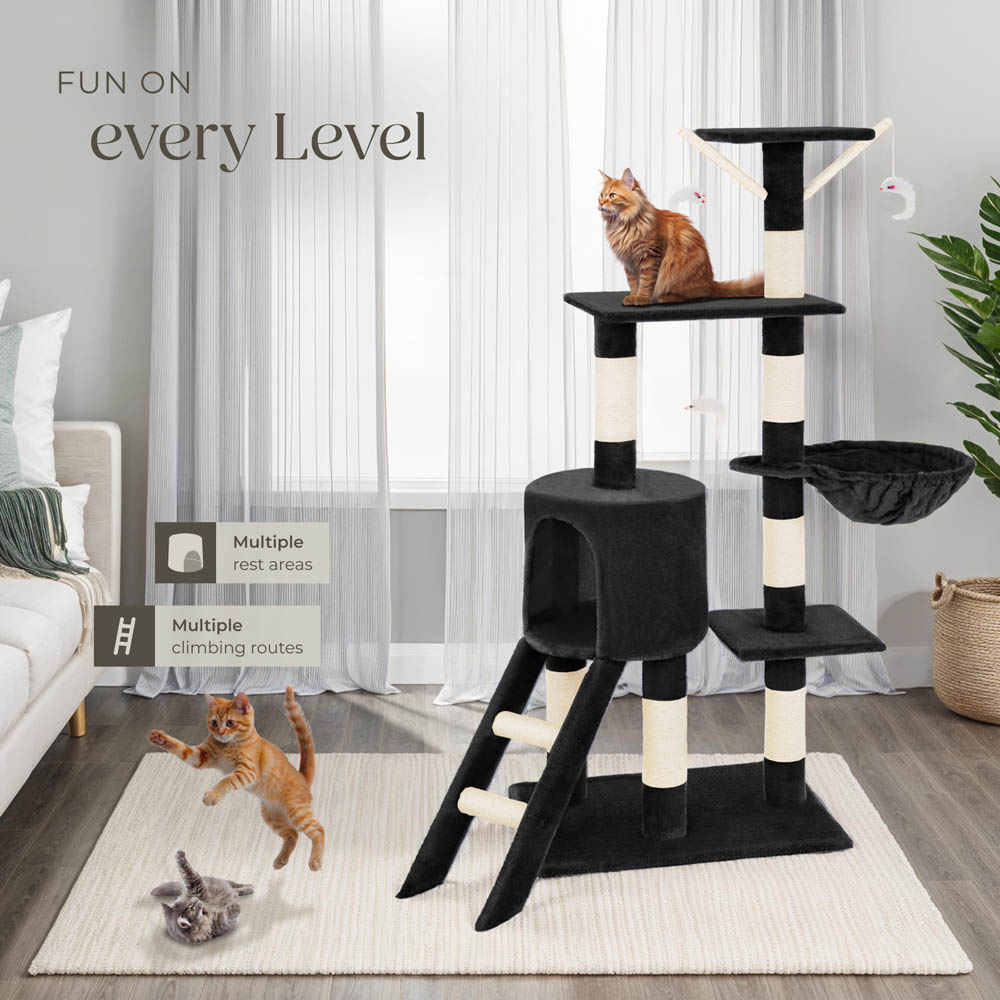 tectake Dominik Black Cat Tree with Scratching Post 144cm Image 8