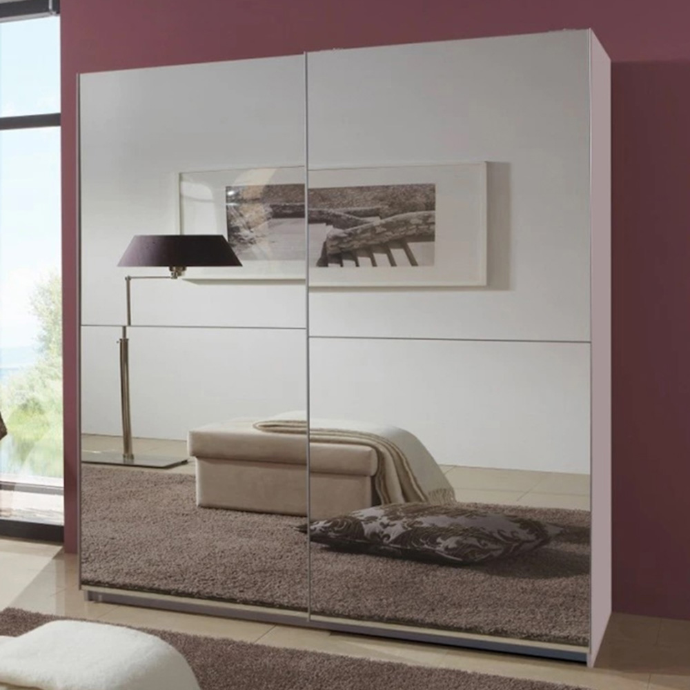 TJ'S Quba 2-Section White Mirrored Sliding Wardrobe Image 1