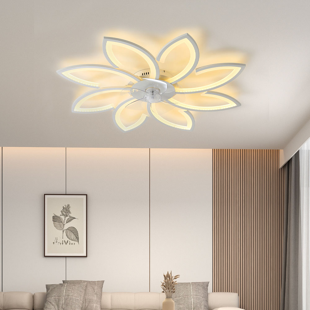 Living and Home White Flower Shaped LED Ceiling Mount Fan Light with 6 Speeds 34 inch Image 8
