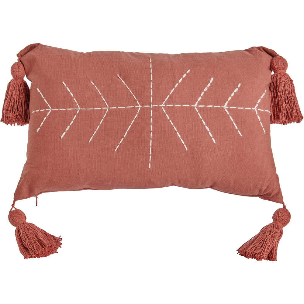 Wilko Terracotta Embroidered Tassel Cushion