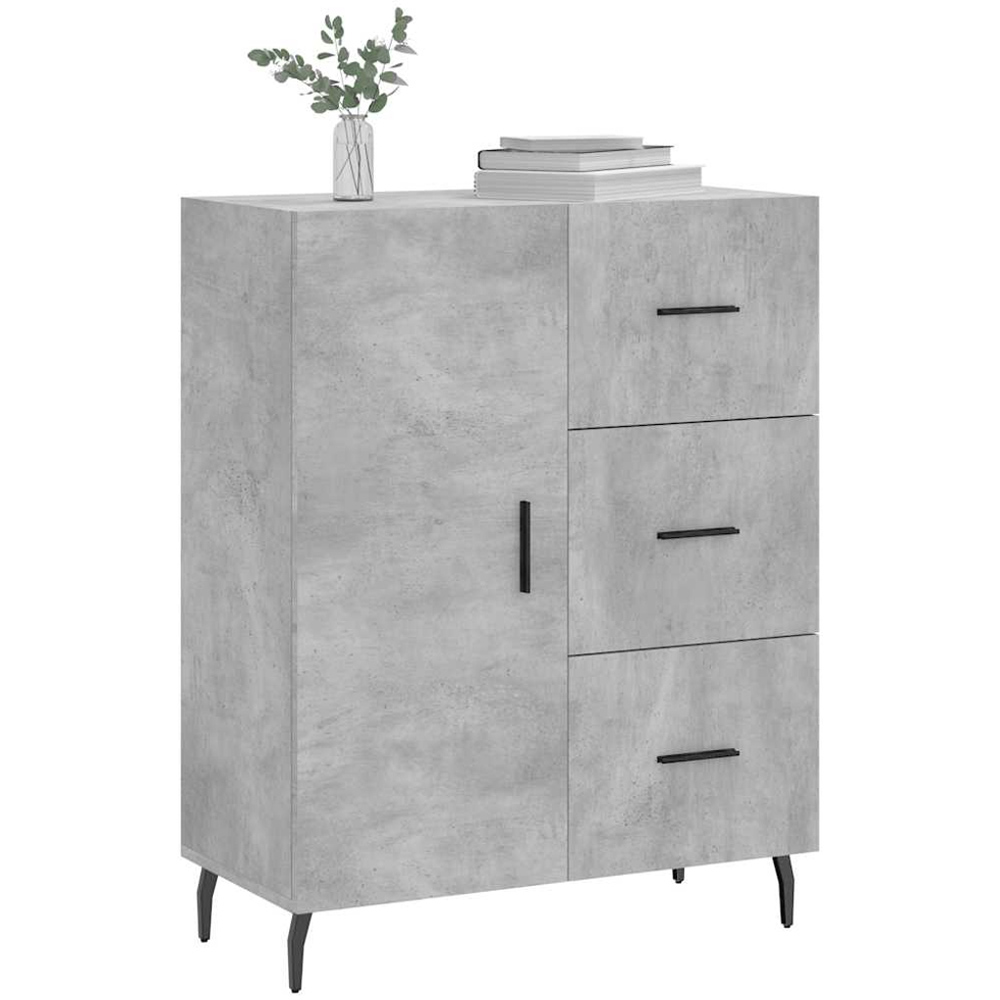 vidaXL Single Door 3 Drawer Concrete Grey Wooden Sideboard Image 3