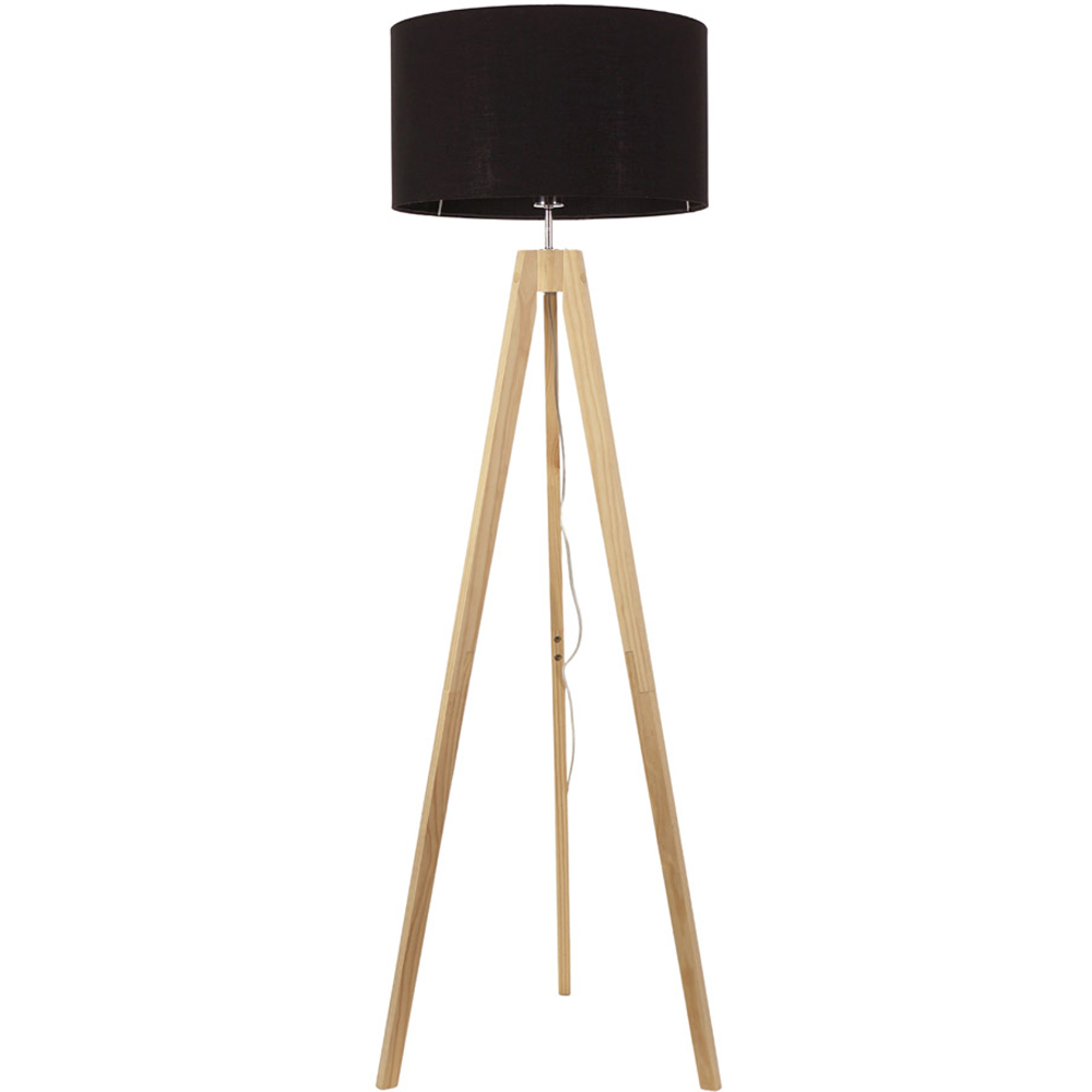 ValueLights Jackson Black Fabric Shade Natural Wood Tripod LED Floor Lamp Image 1