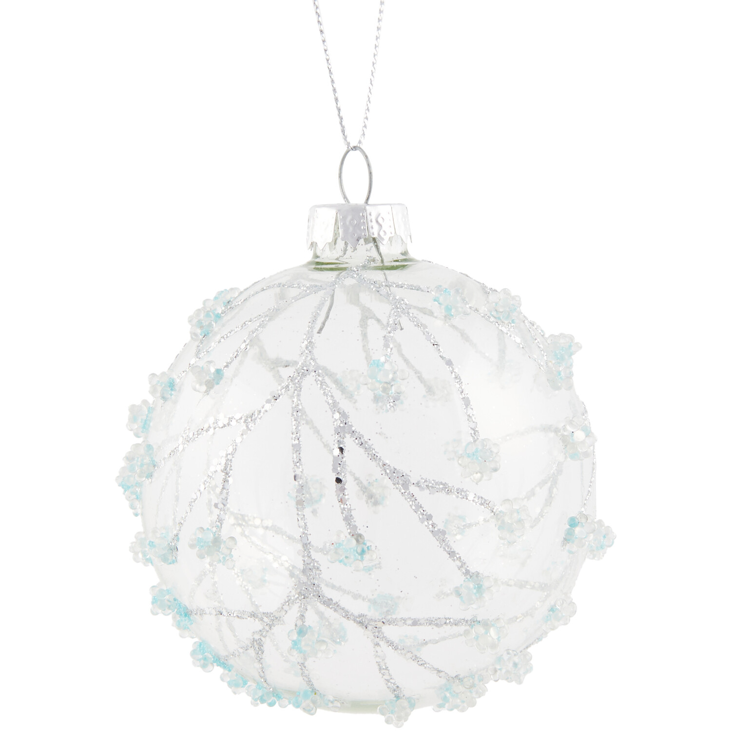 Clear Glass Floral Beaded Bauble Image