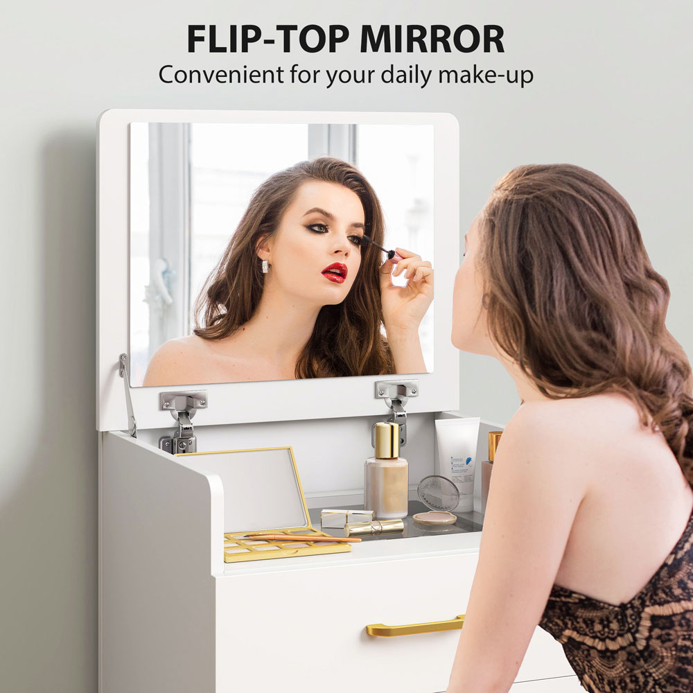 HOMCOM 4 Drawer 3 in 1 Mirror Dressing Table with Cushioned Stool Image 8