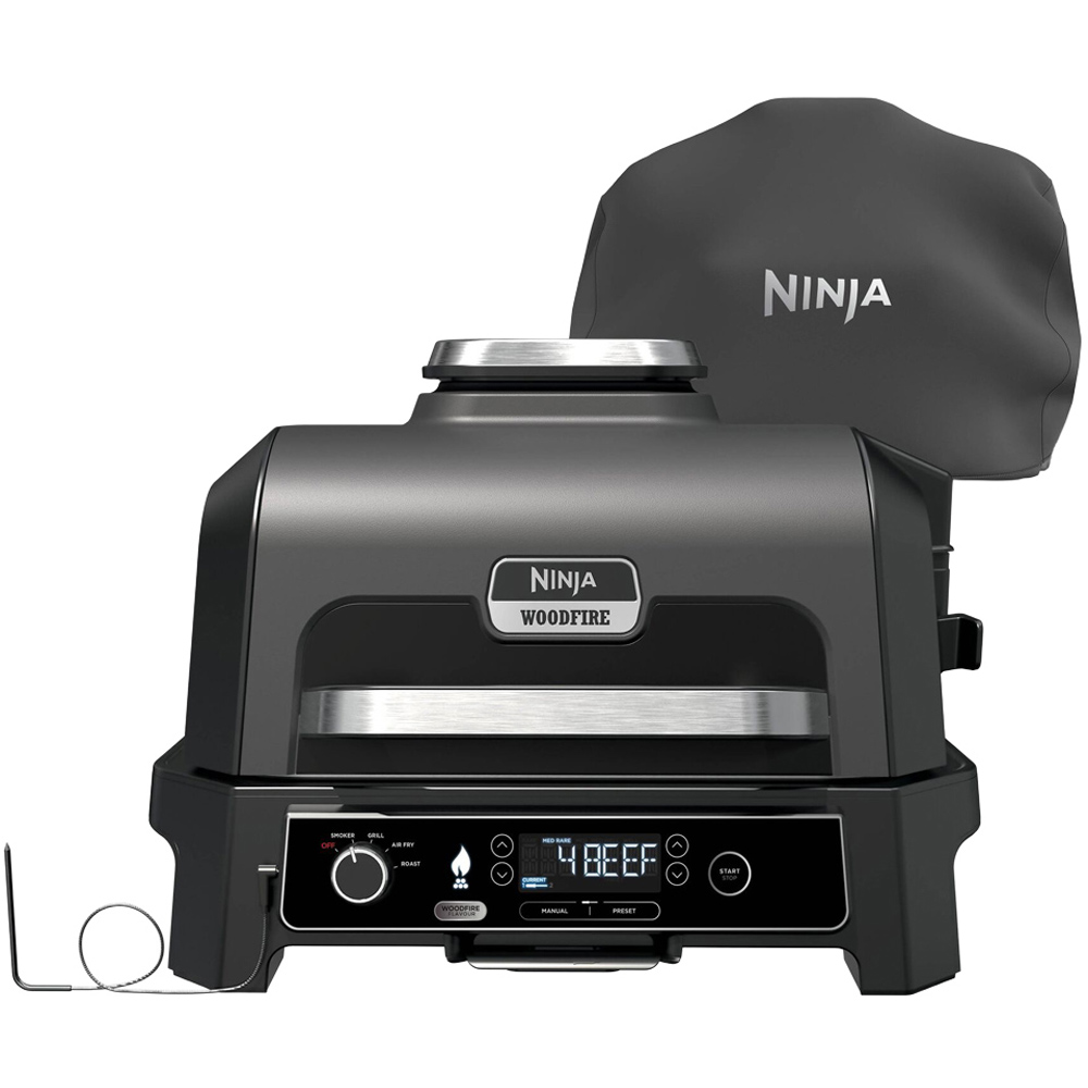 Ninja Woodfire Pro XL OG853UK Grey and Black Electric BBQ Grill and Smoker with Cover Image 1