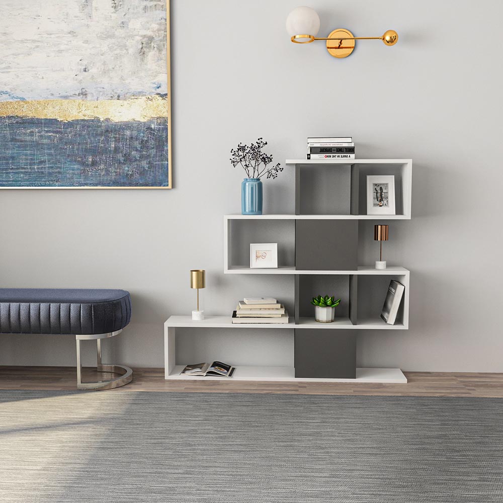 Decorotika Karlin 9 Shelf White and Anthracite Modern Bookcase Image 4