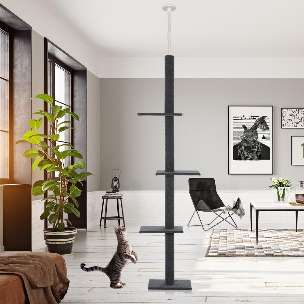 PawHut 260cm Floor To Ceiling Cat Tree Grey Image 9