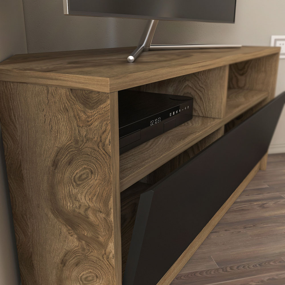 Decorotika Comero Single Door 2 Shelf Oud and Black Corner TV Unit Image 4