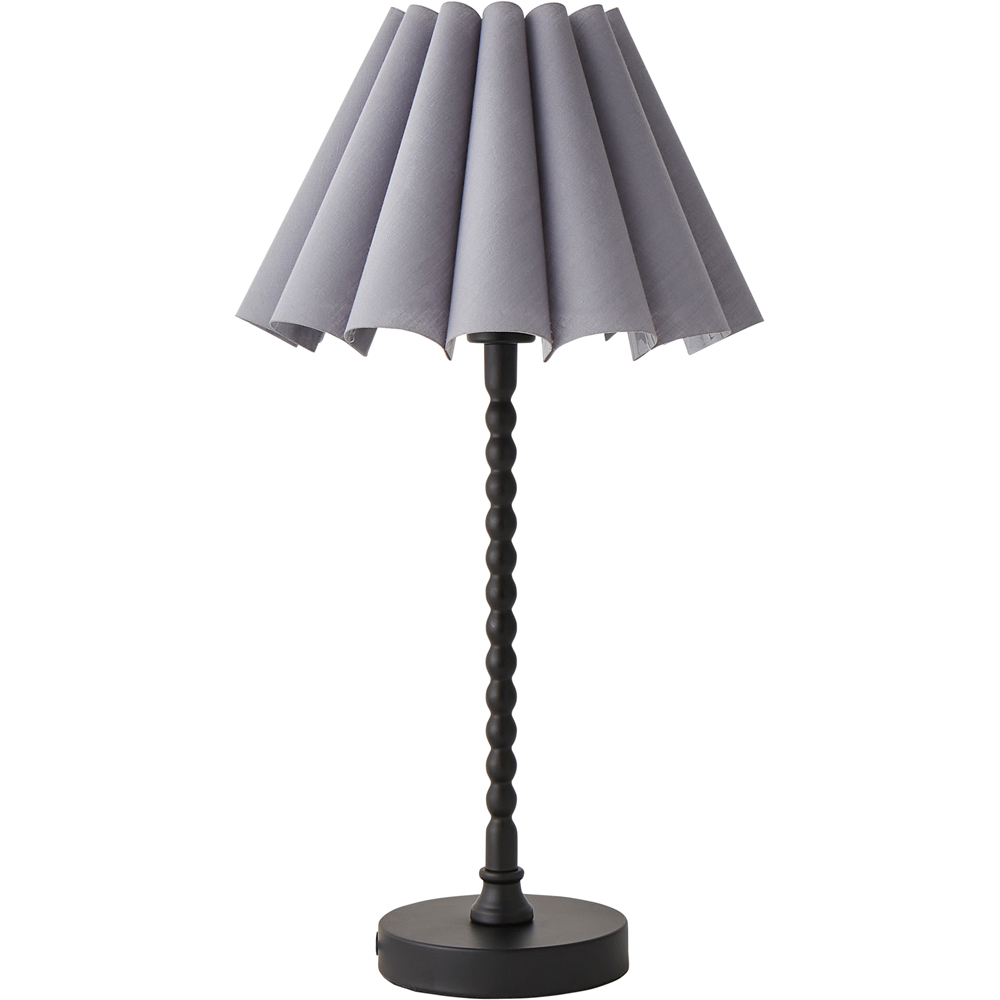 ValueLights Maeve Grey and Black Scallop Pleated Tapered Shade Bobbin Bobble Table Lamp and Bulb Image 1