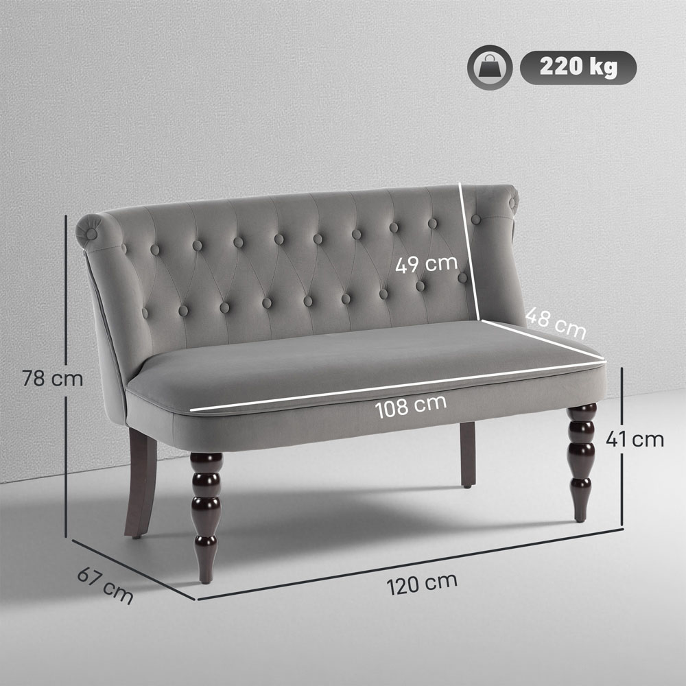 HOMCOM 2 Seater Charcoal Grey Velvet Lounger Sofa Image 9