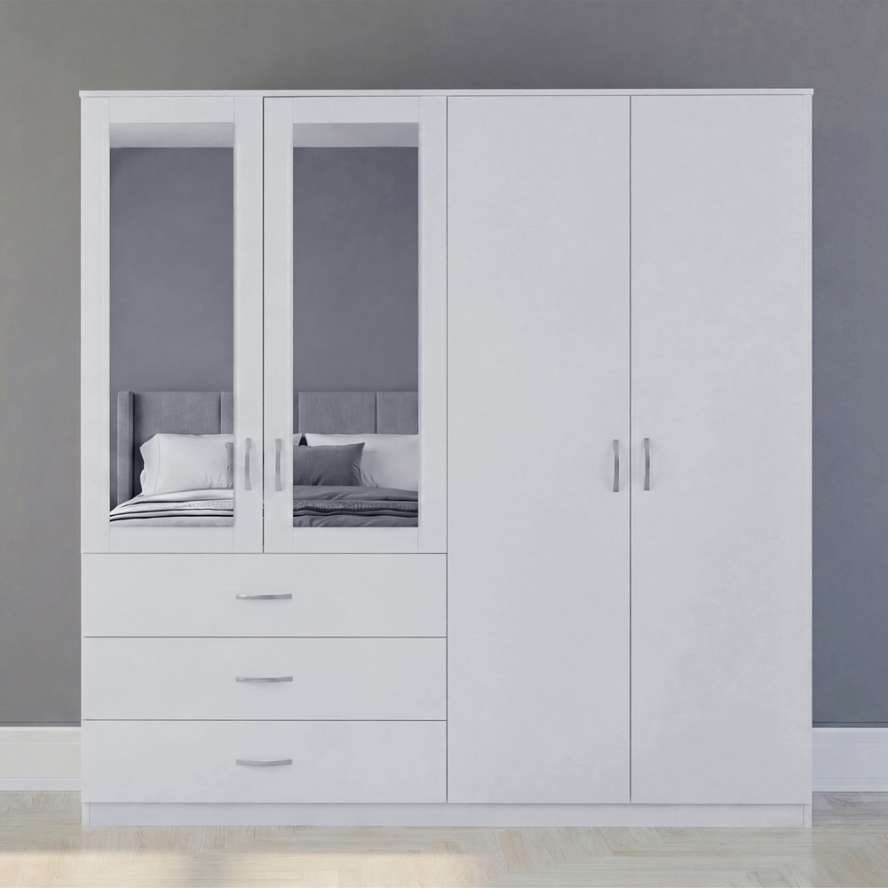 VIDA DESIGNS Riano 4 Door 3 Drawer White Mirrored Wardrobe Image 3
