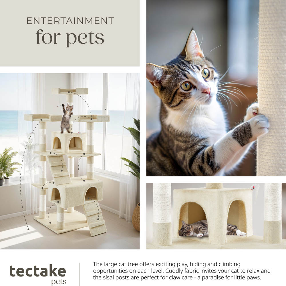tectake Barney Beige Cat Tree with Scratching Posts 170cm Image 7