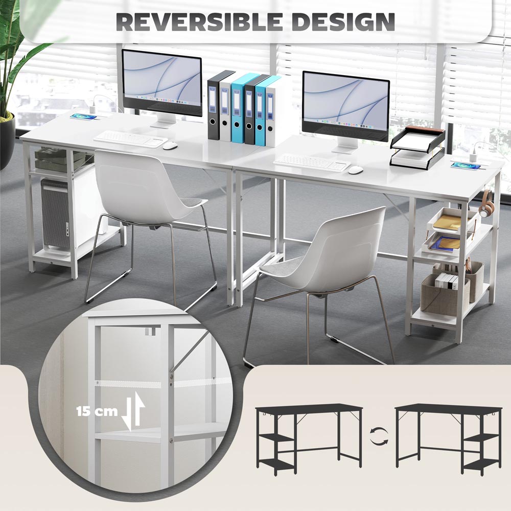 HOMCOM White 2 Shelf Reversible Computer Desk Image 6