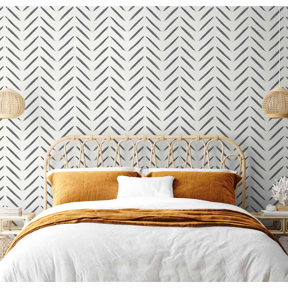 Holden Decor Chevron Brush Marks Black and White Wallpaper Image 3