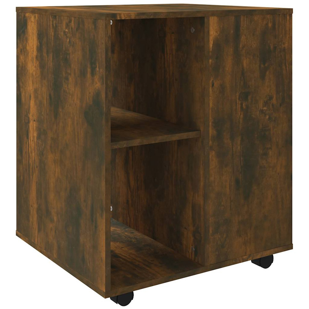 vidaXL 5 Shelf Smoked Oak Rolling Cabinet Image 2