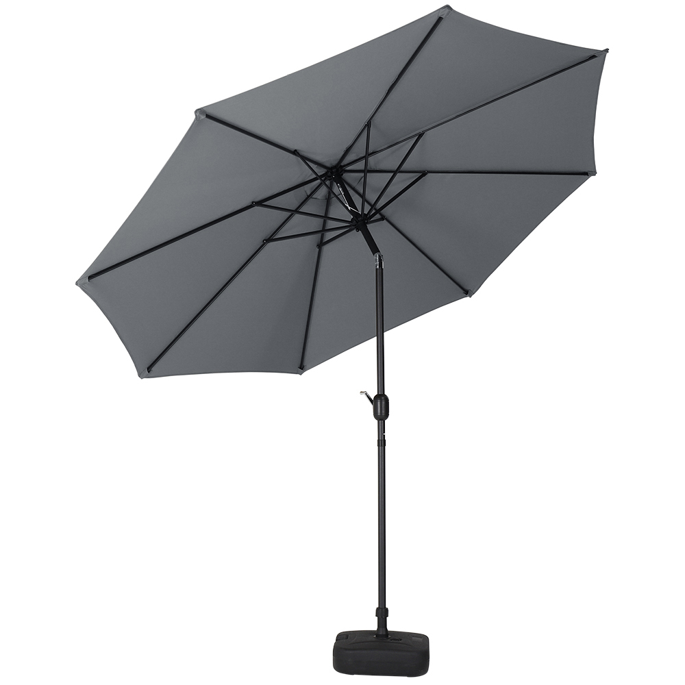 Living and Home Dark Grey Round Crank Tilt Parasol with Square Base 3m Image 1