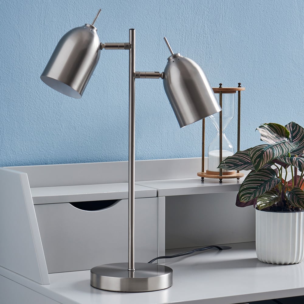 Teamson Home Mason Brushed Nickel Finish 2 Light Table Lamp Image 2