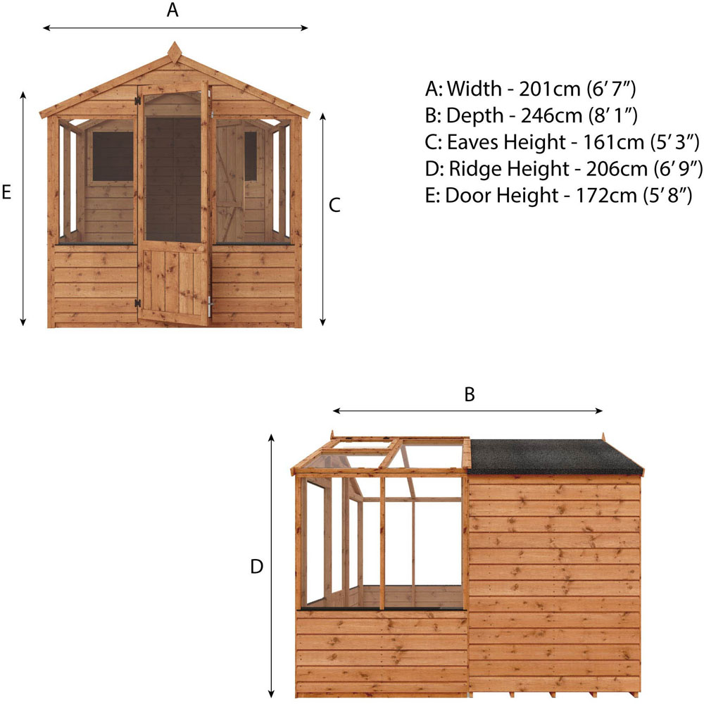 Mercia Wooden 8 x 6ft Traditional Apex Greenhouse Combi Shed Image 8