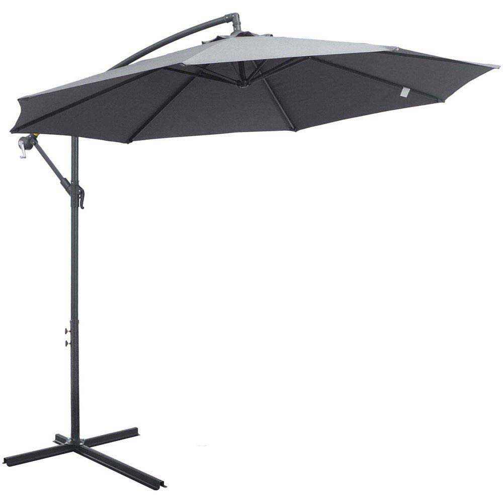 Outsunny Grey Crank Handle Cantilever Banana Parasol with Cross Base 3m Image 1