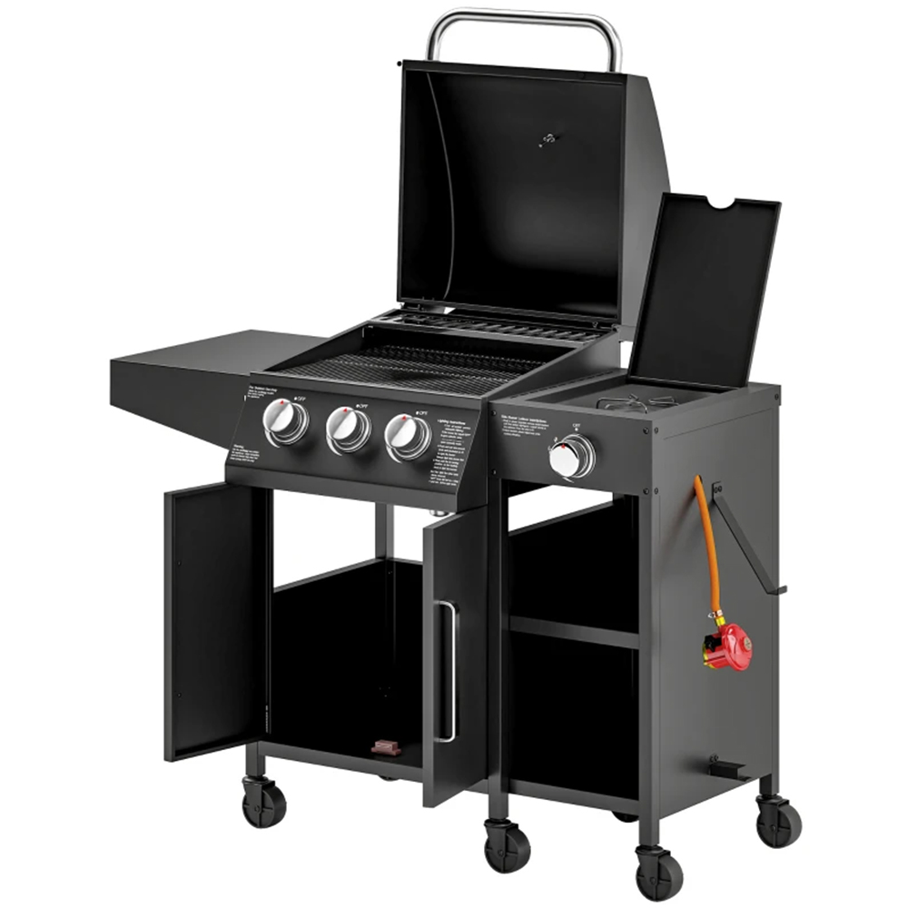 Outsunny 3+1 Burner Gas Barbecue with Storage Cabinet and Shelf 9500W Image 1