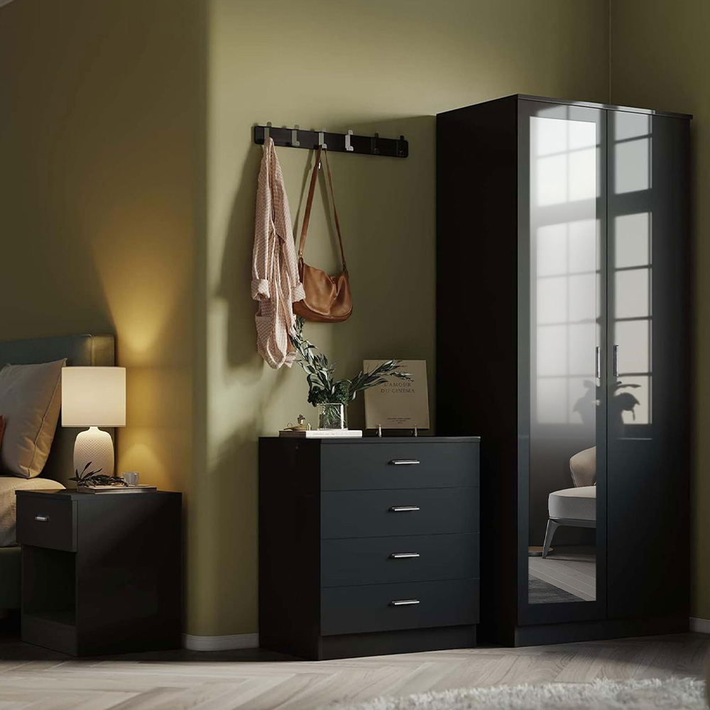 Brooklyn 3 Piece Black High Gloss Bedroom Furniture Set Image 1