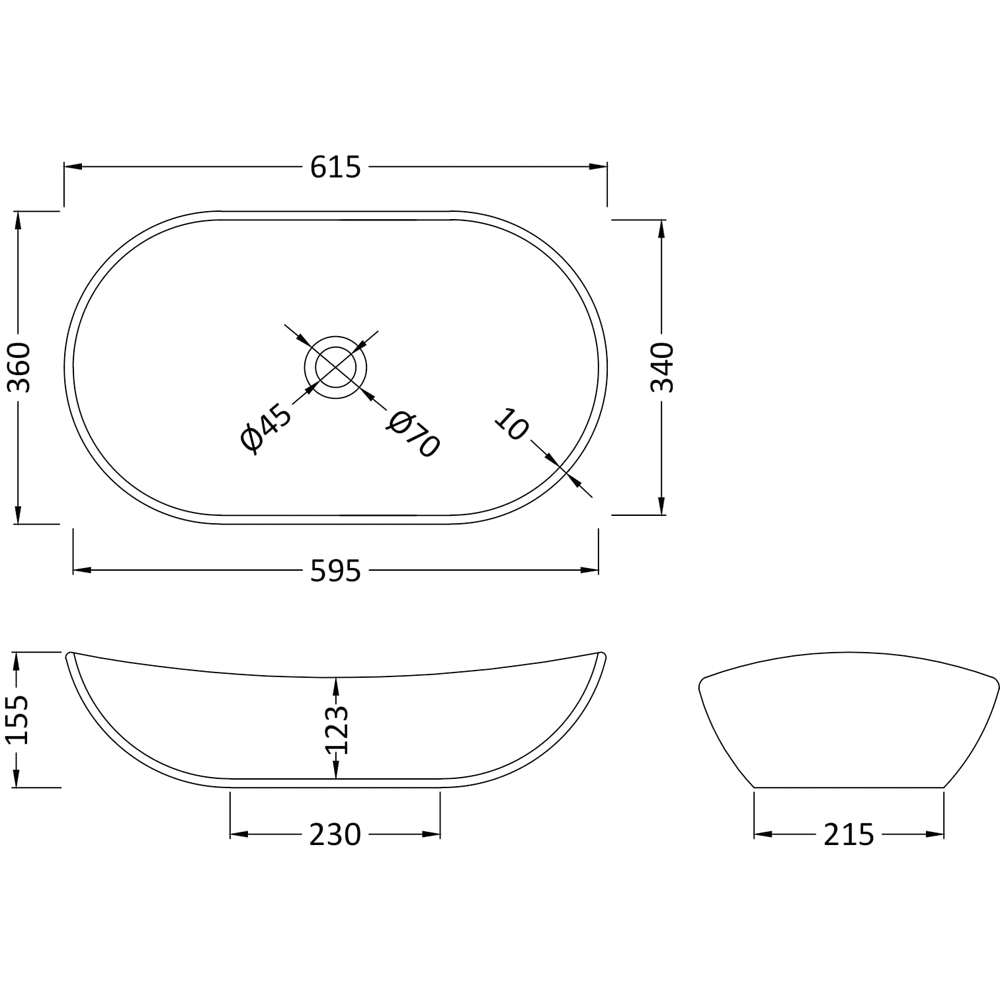 nuie Matt Black 0 Tap Hole Round Vessel 615mm Image 2