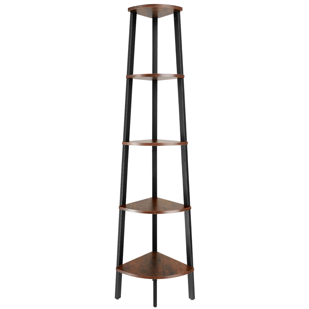 tectake Portland 4 Shelf Industrial Dark Wood Rustic Corner Shelving Unit Image 2